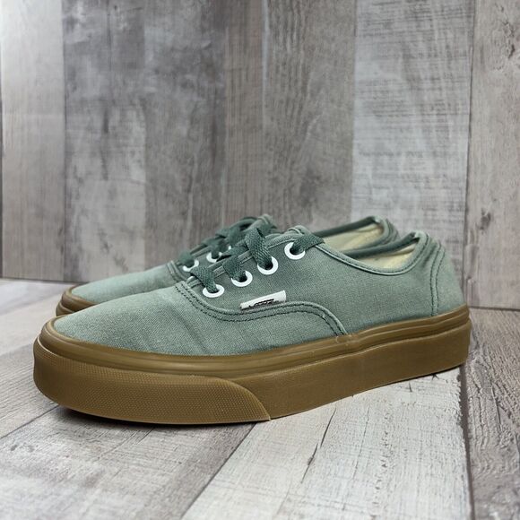 Vans Authentic Kids Size 3.5 Canvas Skate Shoes Sneaker Duck Green Gum Sole - Picture 1 of 14